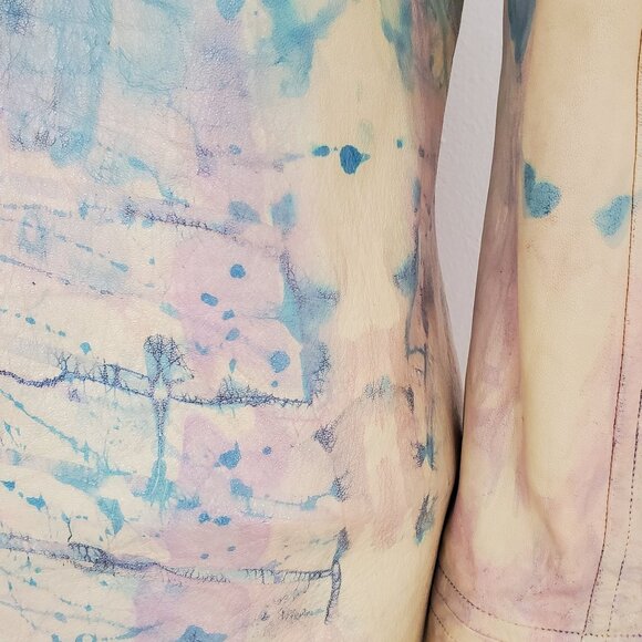 Escada 34 leather jacket tan pink beige blue purple white gray 4 6 small medium - Picture 4 of 10